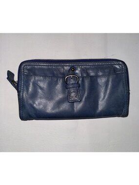 VTG Y2K Tano Original Chicklit Blue Leather Wallet Clutch Double Zip Around Boho